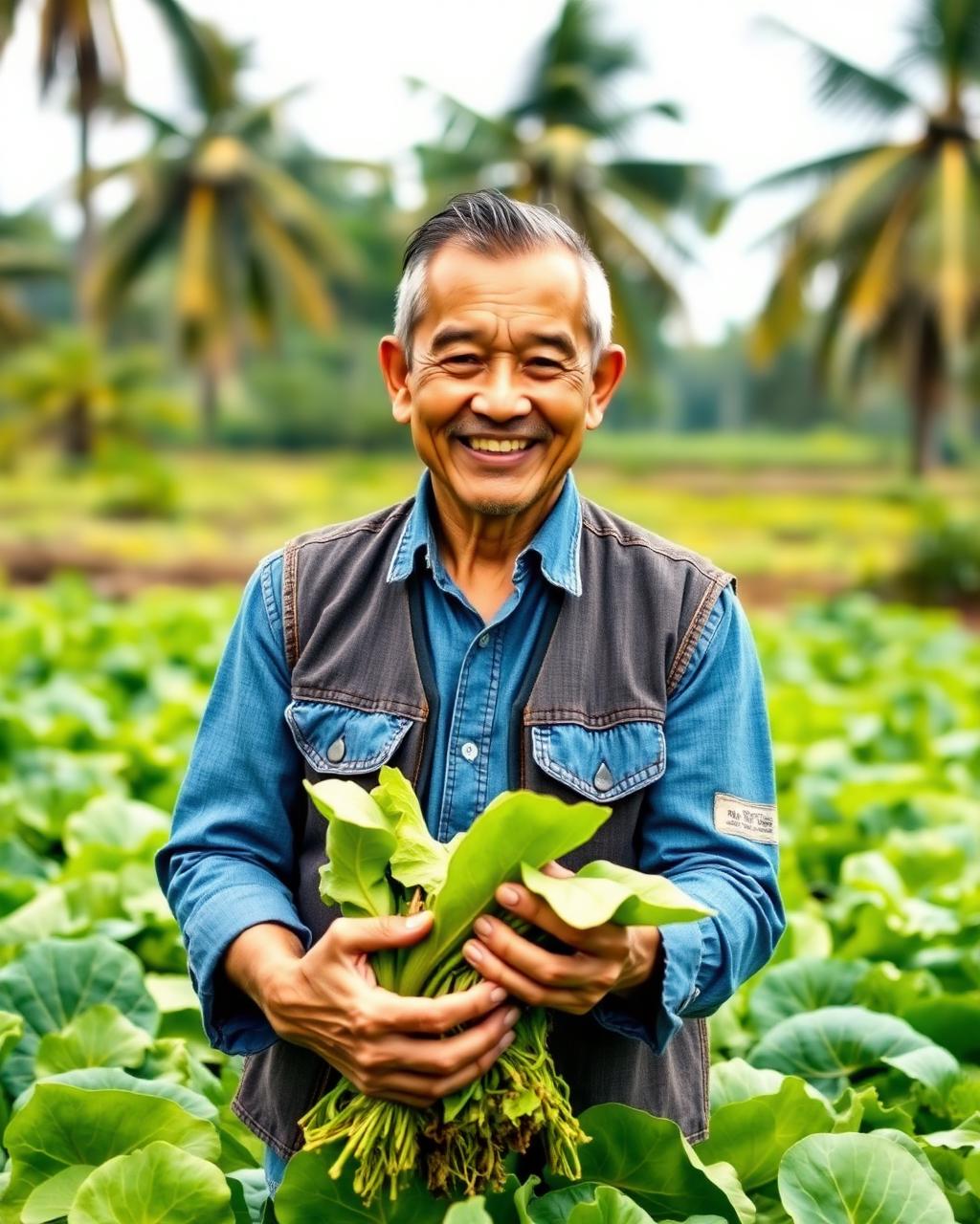 Smiling Thai farmer in a leafy field